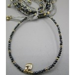 2 mm Faceted Gemstone Stretch Bracelet w Heart Bead - 10 pcs pack - Hematite